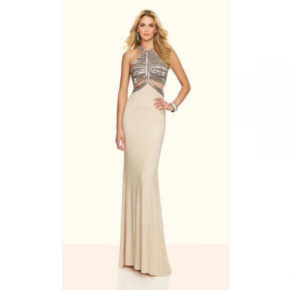 NWT NEW Paparazzi by Madeline Gardner 98143 beaded high neck jersey prom dress - Picture 2 of 9
